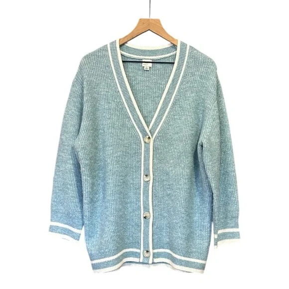 A New Day Light Blue Button-Up V Neck Cardigan Sweater Varsity Oversized Small - Picture 3 of 10